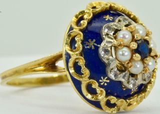 Antique 19th C.  Victorian 18k Gold,  Enamel,  Diamonds,  Pearls&sapphire Ladies Ring