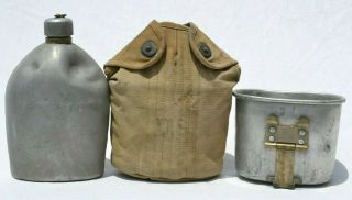 Vintage Us Wwi Canteen With Web Belt Pouch & Cup U.  S.  Military Issued Bottle