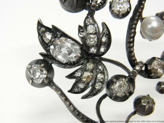 Rare 1850s Stomacher Pin 4.  50ctw Old Cut Diamond 14k Gold Pearl Huge Pendant 4