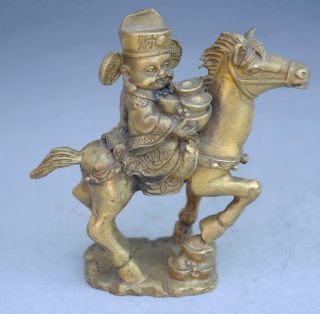 Chinese Old Hand - Carved Fengshui Copper God Of Wealth Rode Horse Statue D01