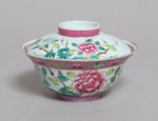 A Wonderful Antique Chinese Straits Nyonya Nonya Porcelain Rice Bowl & Cover 1
