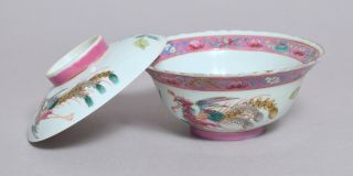 A WONDERFUL ANTIQUE CHINESE STRAITS NYONYA NONYA PORCELAIN RICE BOWL & COVER 1 4