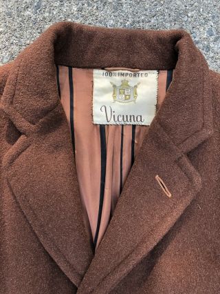 Rare Vintage 1950s 60s 100 Vicuna Men’s Coat Caramel Brown Luxury Sz 44 Vikaja 2