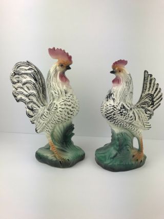 Vintage Ceramic Chickens Rooster And Hen Figurines Set Country Farm