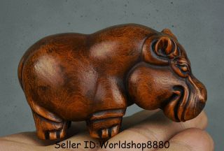 2.  8 " Old Chinese Boxwood Wood Carved Animal Hippopotamus Amphibius Horse Statue