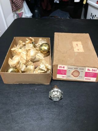 8 Vintage Brass Door Knobs With Box 361 & 1 8 Point Glass Knob