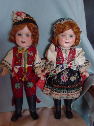 Ideal Vintage Composition Ideal Ginger Shirley Temple Doll Pair Rare Costume