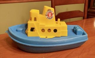 Large Vintage Bath Toy Blue Yellow Boat Tuggsy Tug 1977 Empire - Toots Floats