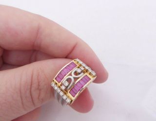18ct Gold Ruby Diamond Ring,  Heavy Art Deco Design Ring 18k 750