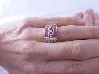18ct gold ruby diamond ring,  heavy art deco design ring 18k 750 4