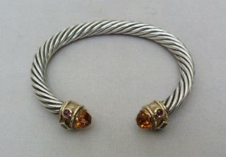 David Yurman 14k Gold Sterling Silver Renaissance Citrine Iolite Cable Bracelet
