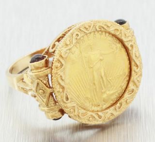 Vintage Estate 14k Solid Yellow Gold Garnet 1999 American Eagle Coin Ring 3
