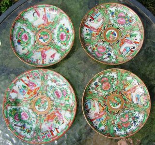 Four Antique Chinese Porcelain Rose Medallion Plates 5 1/2 " And 6 "