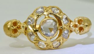 Antique Victorian 14k Gold&Rose Cut Diamond Memento Mori Skull ladies ring.  RARE 2