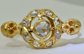 Antique Victorian 14k Gold&Rose Cut Diamond Memento Mori Skull ladies ring.  RARE 3