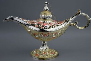 Collectable China Royal Cloisonne Carve Flower Old Ancient Aladdin Lamp Tea Pot