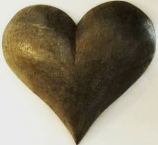Large Vintage 1930s - 1940s Hand Carved Solid Wood Heart 8x9 "