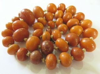 Antique Butterscotch Egg Yolk Baltic Amber Beads Necklace 34 Grams