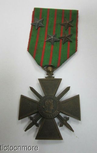 France Wwi French Croix De Guerre War Cross Ribbon Medal 1914 - 1916 4 Stars