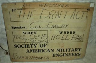 Antique World War 1 Draft Act Meeting Broadside Society American Engineers Vafo
