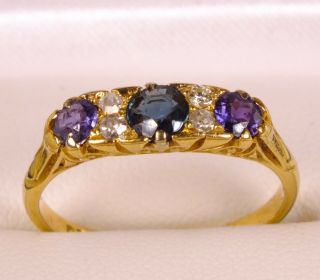 Antique Edwardian Sapphire Diamond 18ct Gold Ring Engagement Eternity