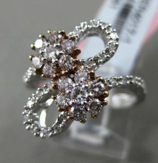 Estate Large.  66ct White & Fancy Pink Diamond 18kt Gold 3d Flower Infinity Ring