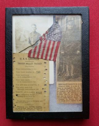 Wwi America Troop Billet Ticket 1918 Antique Flag Photo Leather Set
