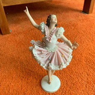 Vintage Dresden Germany Lace Porcelain Figurine - Ballarina - 8 "