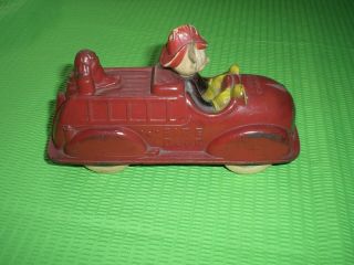 Vintage Walt Disney Mickey Mouse Sun Rubber Products Toy Fire Truck 3