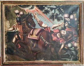 Antique Baroque Oil Painting On Canvas Dated 1600 " The Conversion Of St.  Paul "