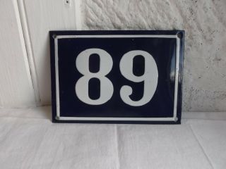 French Blue & White House Gate Number 89 Plate Porcelain Enamel Solid