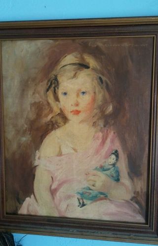Rare Antique Vintage Camelia Whitehurst Painting Lovely Girl With Doll