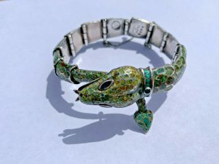 Margot De Taxco Sterling Enamel Snake Bracelet