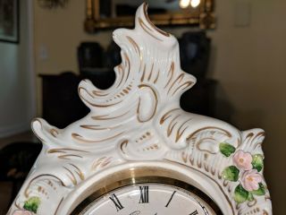 Sitzendorf Porcelain Clock Encrusted Flowers German Quartz 4