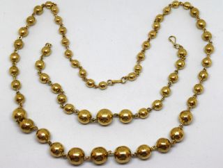 Vintage 10k Solid Gold Round Ball Bead Necklace And Bracelet Set