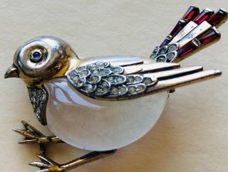 Fantastic Trifari Jelly Belly Songbird Pin - Sterling - 1940 