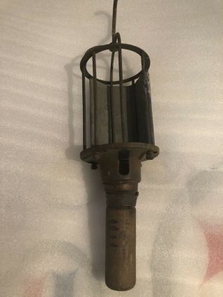 Vintage Antique Caged Metal Wood Handle Work Light.  Industrial Steampunk