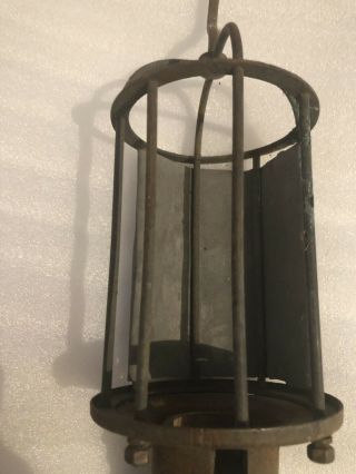 Vintage Antique Caged Metal Wood Handle Work Light.  Industrial Steampunk 3