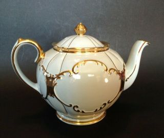 Sadler Pedestal Tea Pot - Gray With Brilliant Gold Accents - Full Size - England