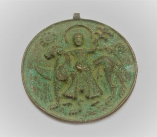 Scarce Ancient Roman Early Byzantine Bronze Pendant Christ And Donkey