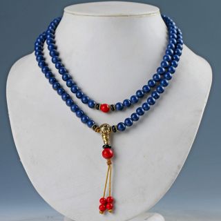 Collectible Chinese Natural Lapis Lazuli&red Coral Hand Woven Necklaces