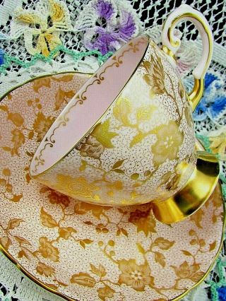 Tuscan Gold Gilt Floral Chintz Light Pink Tea Cup And Saucer