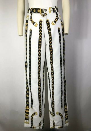 Rare Vtg Gianni Versace 1993 Belt Print Jeans Sz L 2