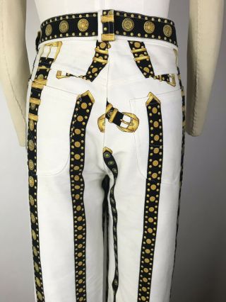 Rare Vtg Gianni Versace 1993 Belt Print Jeans Sz L 5