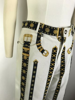 Rare Vtg Gianni Versace 1993 Belt Print Jeans Sz L 9