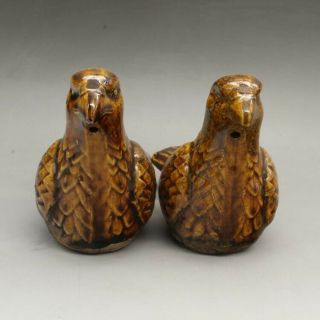 A Pair Chinese Old Hand - Carved Porcelain Yellow Glaze Eagle Statue D02