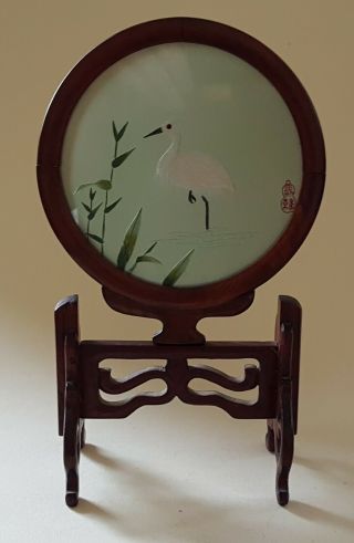 Japanese Wood Frame Vintage Victorian Oriental Antique Silk Crane Picture