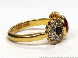 18K Yellow Gold Natural Ruby Sapphire Fine Diamond Vintage Bow Ring 4