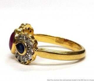 18K Yellow Gold Natural Ruby Sapphire Fine Diamond Vintage Bow Ring 5