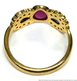 18K Yellow Gold Natural Ruby Sapphire Fine Diamond Vintage Bow Ring 7